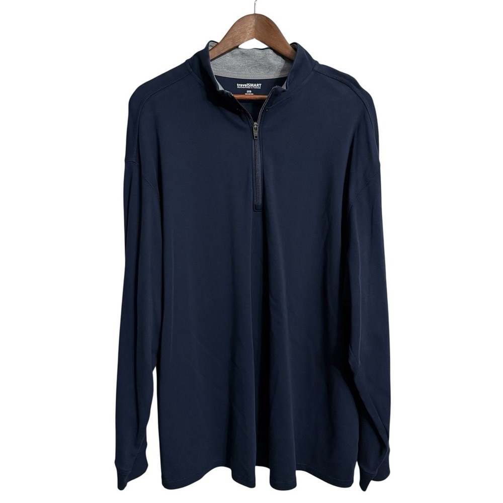 Roundtree & Yorke 1/4 zip pullover men's 2XB navy blue TravelSmart active casual